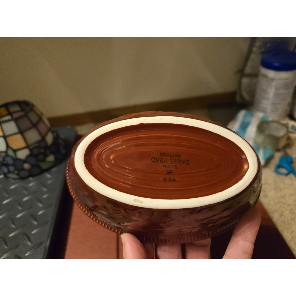 Vintage Genuine Oven Serve Ware Brown Glazed Ceramic Oval Baking Dish USA Made - Picture 7 of 7